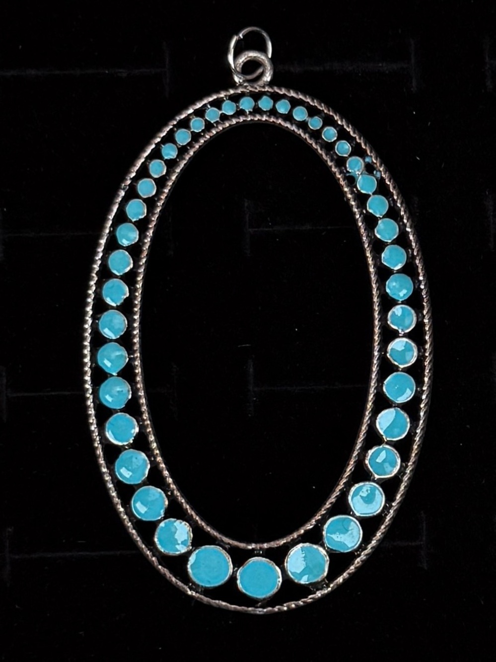 Large Silvetone and blue southwestern style pendant + free 16” cord necklace